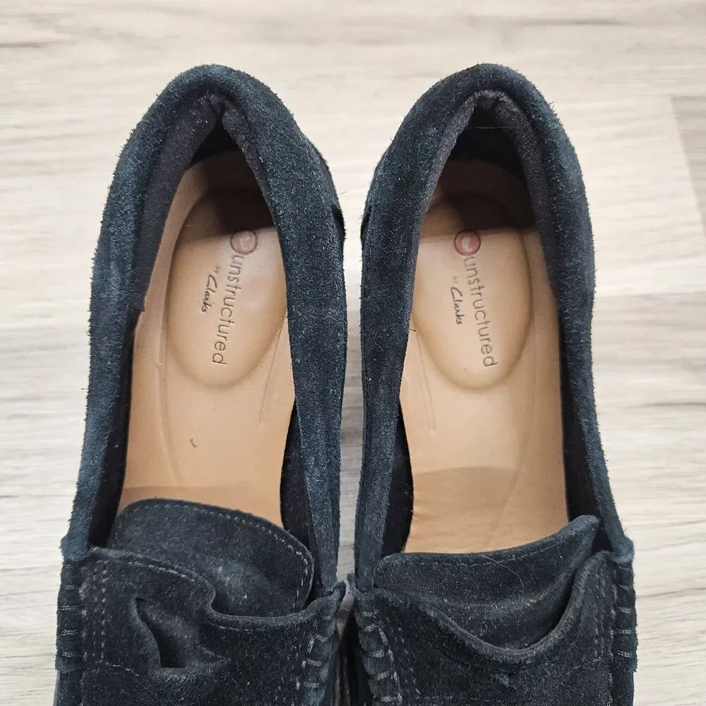 Clarks Unstructured Carleta Belle Black Heeled Penny Loafer Womens Size 6.5